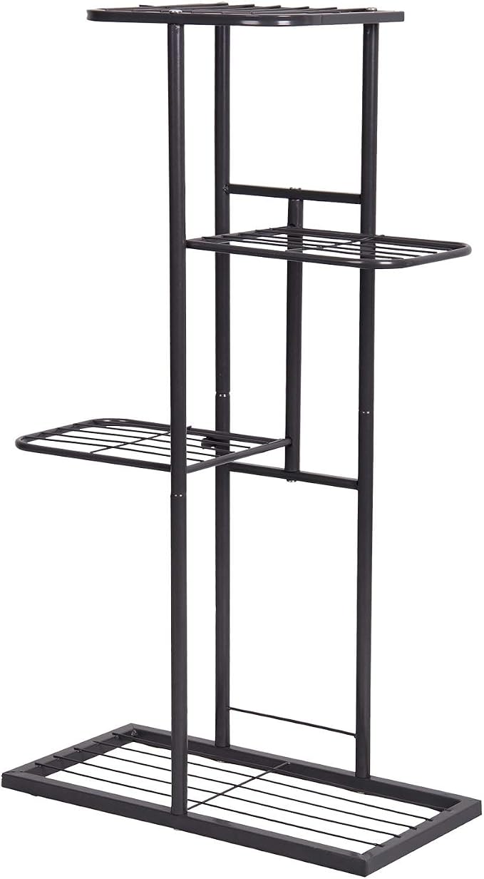 MTB Garden 4 Tier Metal Plant Stand for Indoor Outdoor Flower Pot Display Planter Shelf, Charcoal Grey