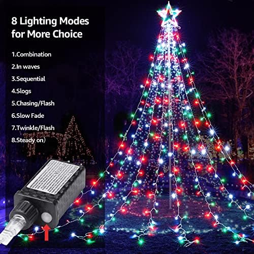Outdoor Christmas Lights 344 LED Christmas Star Lights with 9 Strands 11.9ft Waterfall Tree Lights, 8 Modes, Waterproof & Timer for Garden Yard Patio Outdoor Christmas Decor, Red Green White - Image 2