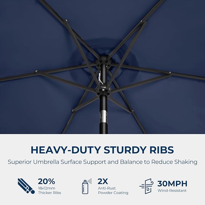 HOMSHADE 7.5ft Outdoor Patio Umbrella - Market Table Pool Deck Umbrella UPF50+ UV Protection with Push Button Tilt, Crank and 6 Sturdy Ribs (Navy Blue, No base)