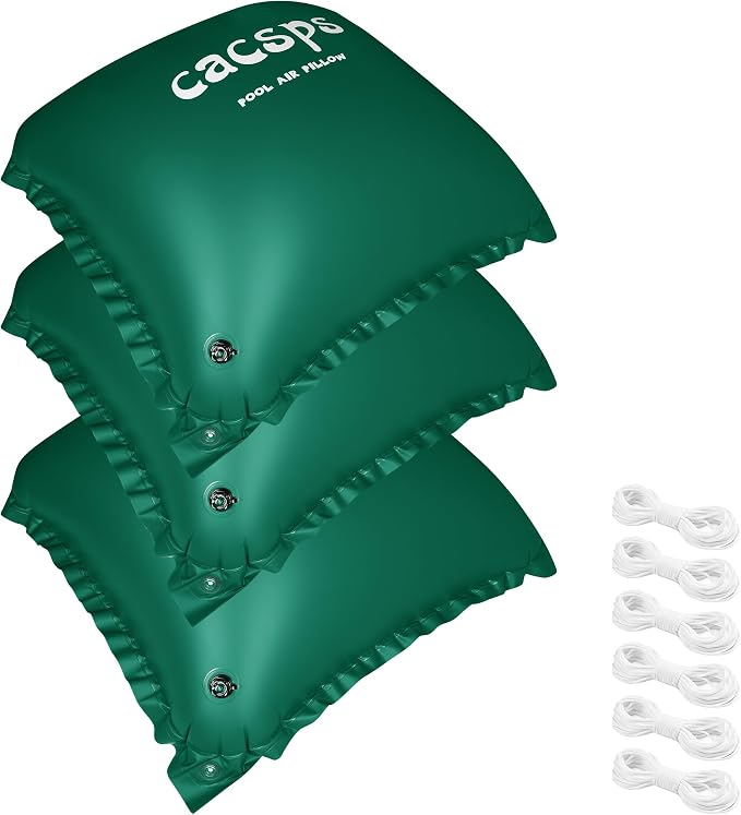 CACSPS 3 Pack Pool Pillow for Above Ground Pools, 4x4 Ft Air Pillow for Closing Winter Winterizing Kit, 0.5mm PVC Material, 2X 16.5Ft Rope (Green)