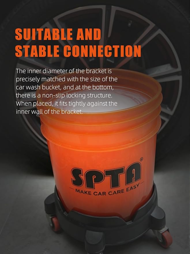 SPTA Bucket Dolly with 5 Wheels, Car Wash Bucket Roller, Easy Push Rolling Barrel Dolly System for Washing, Waxing, Removable Bucket Mover, Polishing Car Accessories Black