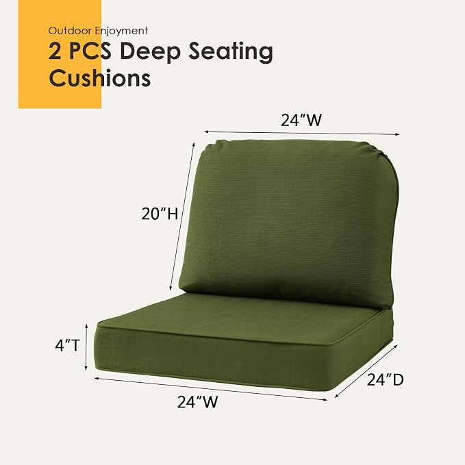 Outdoor Cushions for Patio Furniture Set of 2, 24"x24" Water Repellent Chair Cushions Removable Seat Bottom & Back Cushion Covers for Chair, Sofa, Couch, Deep Forest Green