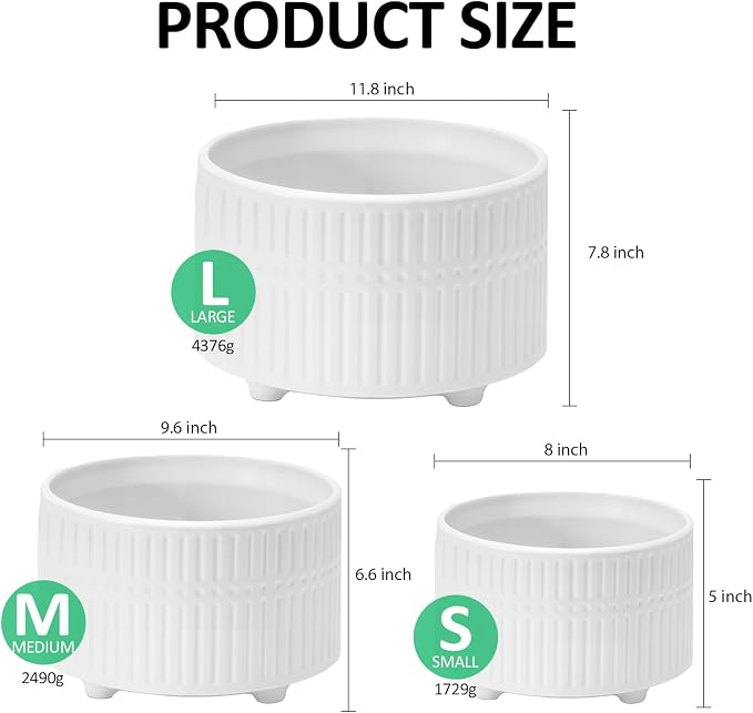 OXART Ceramic Plant Pots Indoor Pot Set with Drainage Holes, 12/9.6/8/inch Ceramic Planters Pots for Plants, Large Flower Pot for Plants Lilies, Cacti, Succulents, Snakes, and Pothos, White