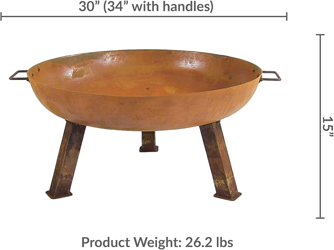Sunnydaze Cast Iron Heavy Duty Fire Pit for Outside - Wood Burning Outdoor Fire Pit Bowl with Handles for Patio, Backyard, Camping - 30" - Rust