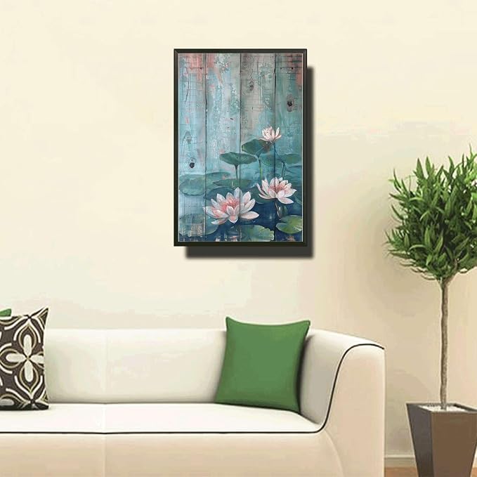 Metal Sign Tin Sign Vintage Wall Art Shabby Chic Water Lilies Tin Sign for Vintage Pond Tranquility Rustic Wall Art and Distressed Woo Funny Sign for Home Decor 6×8 Inches with Metal Frame