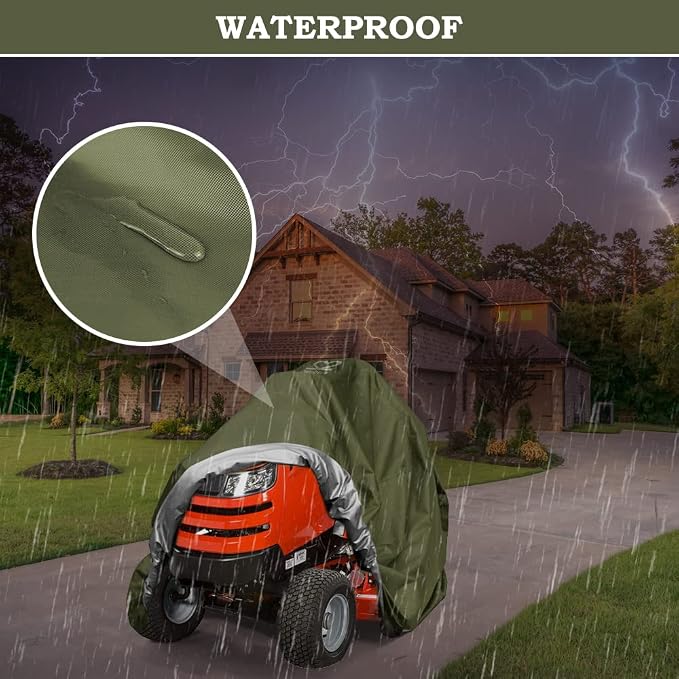 Riding Lawn Mower Cover, Heavy Duty 600D Lawnmower Covers Waterproof Outdoor Lawn Tractor Cover Tarp All Weather Ride on Mower Covers Universal Fit Decks up to 54" with Elastic Cord & Storage Bag