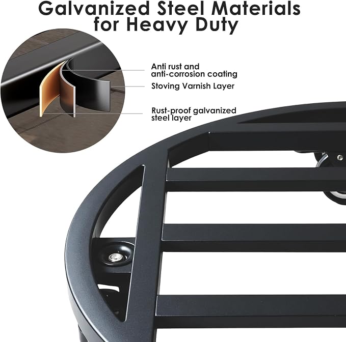 20" Round Plant Stand with Wheels Heavy Duty,Large Metal Plant Caddy Indoor Outdoor Use,Rolling Plant Dolly with Industrial Casters,Rust-Proof Black Plant Tray for Large Planters Pots,2-Pack