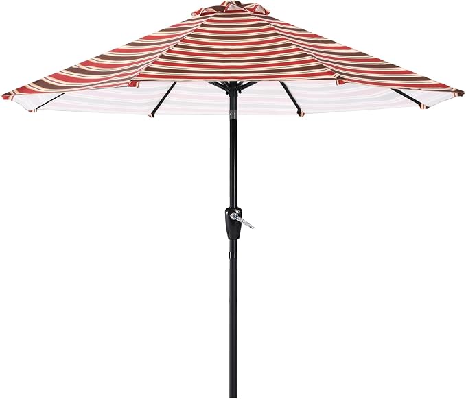 ABCCANOPY 9FT Patio Umbrella - Outdoor Waterproof Table Umbrella with Push Button Tilt and Crank, 8 Ribs UV Protection Pool Umbrella for Garden, Lawn, Deck & Backyard (Red Stripe)