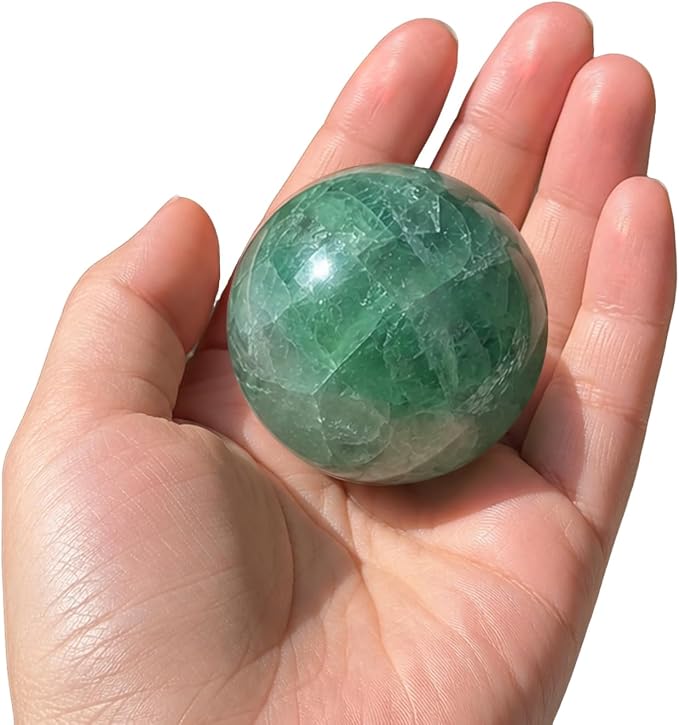 1.6-2 inch (4-5 cm) Natural Green Fluorite Crystal Ball with Stand, Hand Polished Gemstone Sphere, Reiki Healing Decorative Stone Sphere, Feng Shui Home Ornament, Mineral Crystal Collection Gift