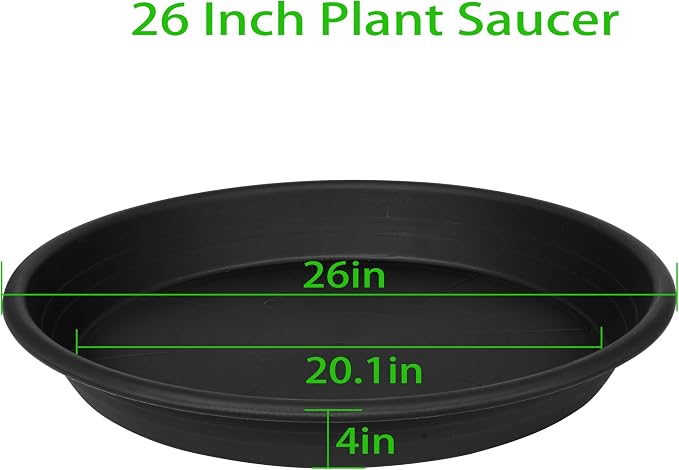 2 Pack of 25 26 inch Extra Large Plant Saucer, Extra Deep 4.2" Tray for Flower Pot, Heavy Sturdy Plant Drainage Tray for Indoors, Bird Bath Bowls, Plant Plate Water Catcher for Pots (26", Black)
