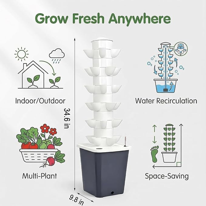 Plants Propagation Station | Vertical Hydroponic Tower Garden - Hydroponics Growing System Indoor, Aeroponic Tower Kit 30 Pods Grow