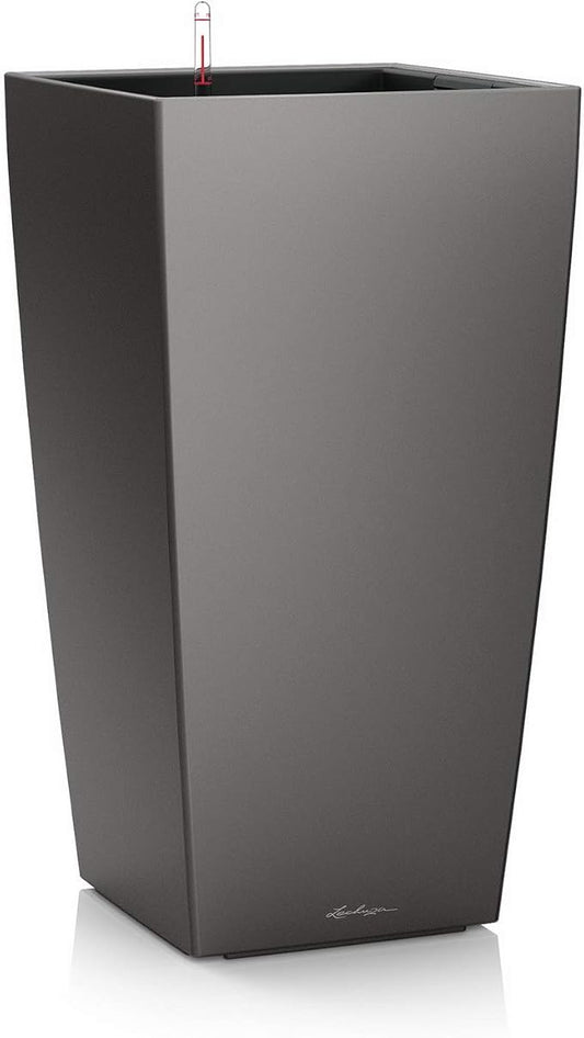 Lechuza CUBICO 22 Charcoal Metallic, Self-Watering Tall Planter, H16.1 L8.7 W8.7 in