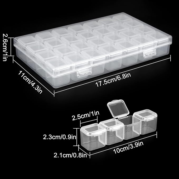 Guyuyii 2 Pack 28 Grids Diamond Painting Storage Organizer | 56 Slots Bead Storage Containers with Snap-Lock Lids for DIY, Diamond Drills, Earrings, Jewelry, Small Craft Supplies