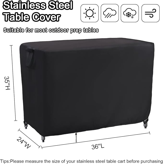 Kingling Outdoor Prep Table Cover, Waterproof Stainless Steel Table Covers Metal Table Cover Protection for Patio Kitchen Prep Work Tables - 36''L x 24''W x 35''H