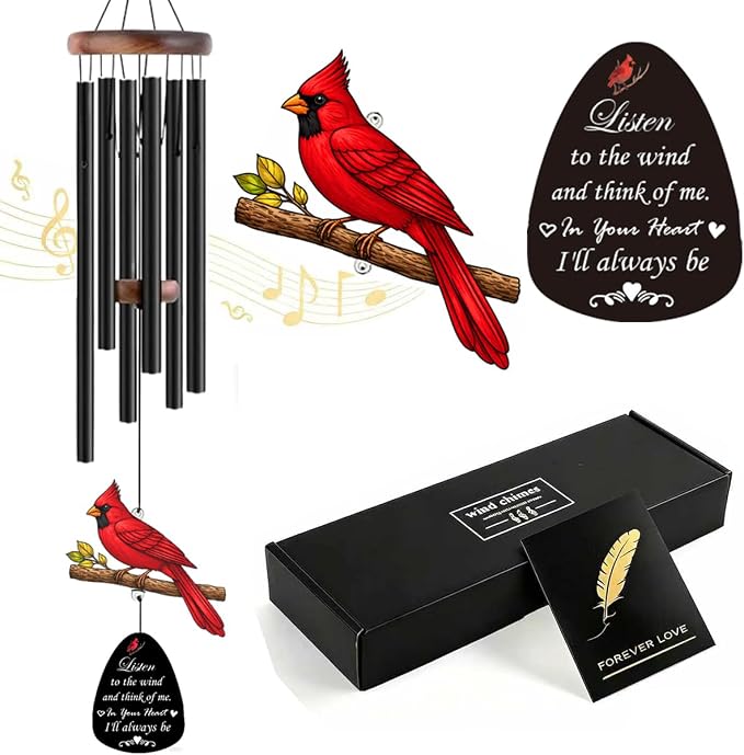 Sympathy Wind Chimes for Loss of Loved One, 37" Memorial Cardinal Wind Chimes for Outside, Bereavement Gift for Loss of Mother Father Husband Condolence Remembrance Garden Decor
