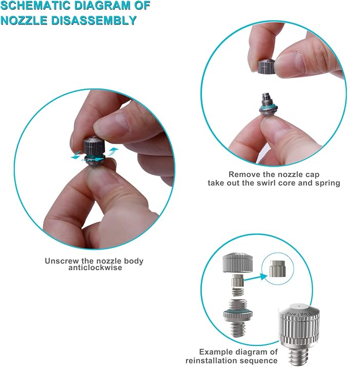 Fogland Misting Nozzles for Cooling System:20pcs Clogging-Prevent Cleanable Stainless Steel Mist Nozzles 0.024" Orifice 10/24 UNC for Patio Garden Trampoline