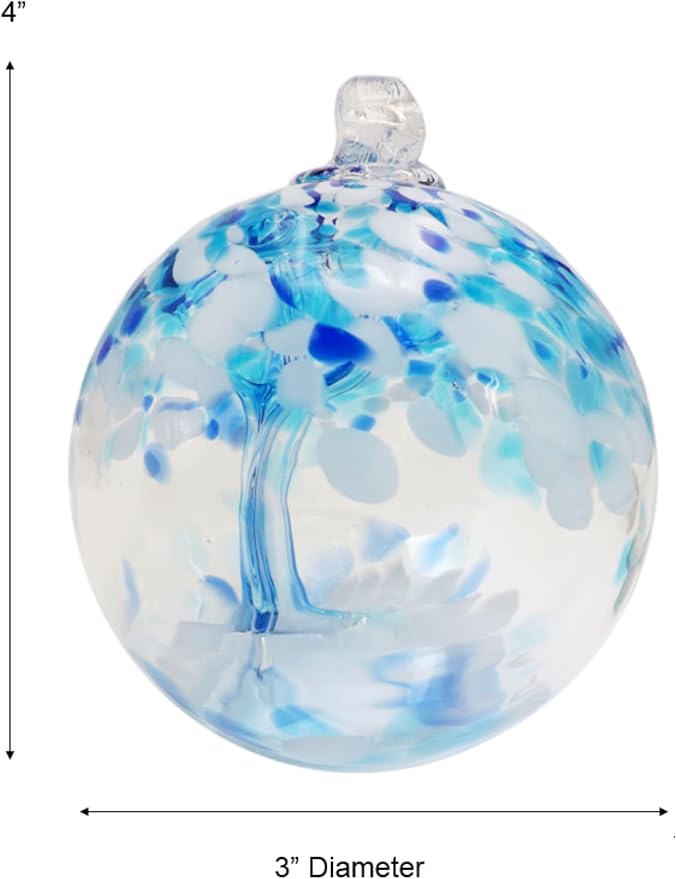 Dale Tiffany Hand Blown Glass, 3" Diameter Aqua, Tree of Life Collection, Witch Globe Hanging Garden Indoor/Outdoor Decorative Ornament Gazing Ball