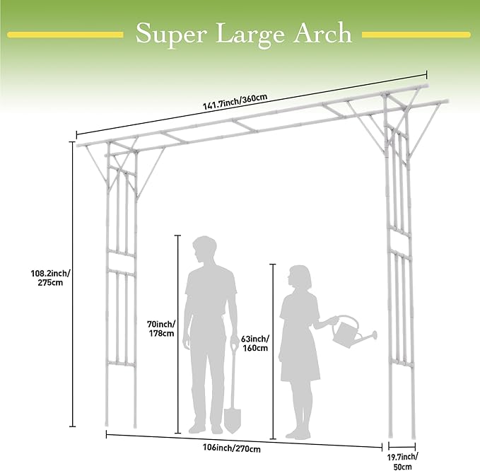 Flat Top Garden Arch Trellis 11FT x 9FT, Super Large Arbor Trellis for Climbing Plants Outdoor 141.7in x 108in x 19.7in, Metal Garden Frame for Backyard, Lawn, Archway, Wedding Decoration, Patio White