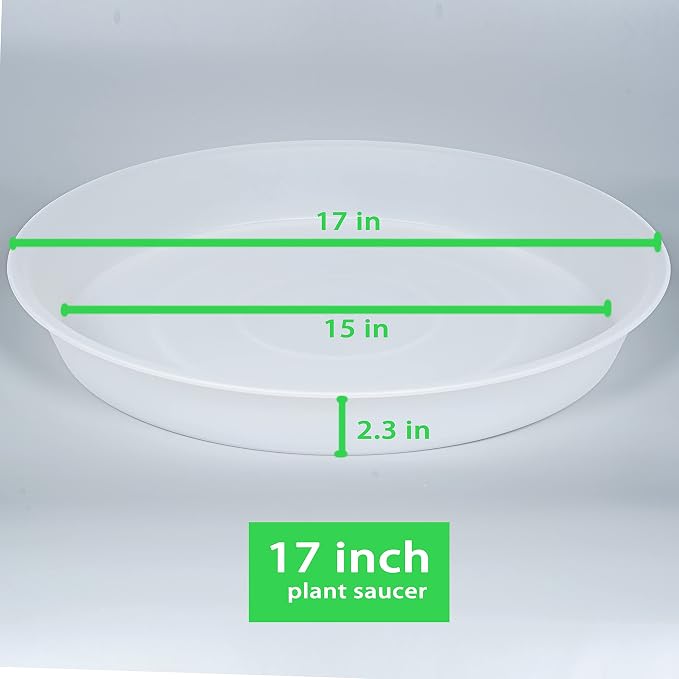 2 Pack of 17 inch Plant Saucer, 2.3" Depth Tray, Large Deep Garden Plastic Flower Planter Plant Trays for Indoors Outdoor Bath Bath (17", Clear)