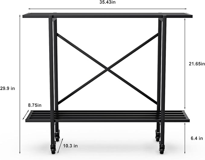 Zhongma 2 Tier Window Height Metal Sturdy Narrow Plant Stand with Wheels, Plant Stand Indoor and Outdoor, L35.43 x W10.3 x H29.9 inch, 440 LBS Capacity & Heavy Duty Construction.