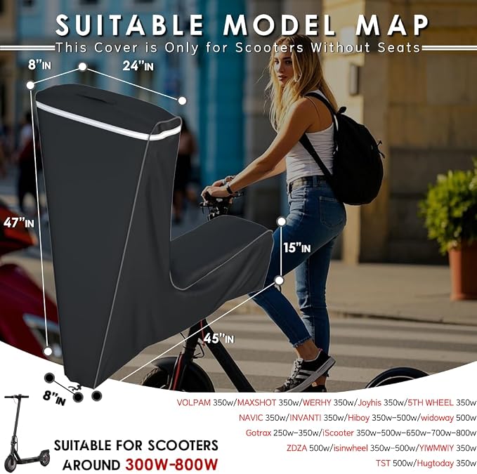Electric Scooter Cover, Outdoor Waterproof and Dustproof Scooter Cover, Adults/Kids Electric Scooter Storage cover, Universal Electric Scooter - L45x W24x H47 Inch, Black