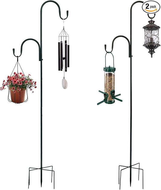MIPON 2 Pack Double Shepherds Hooks for Outdoor,Adjustable 78/62/46/30 Inch | Garden Shepards Hook for Bird Feeder,Hanging Plants,Solar Light,3/4 Inch Width Heavy Duty