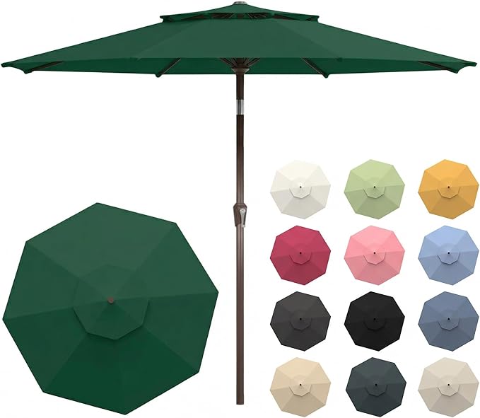 10FT Patio Umbrella, 2 Tier Outdoor Table Umbrella, Large Vented Market Umbrellas with Push Button Tilt and Crank, 8 Sturdy Ribs for Backyard, Deck, Pool, UPF50+ UV Protection