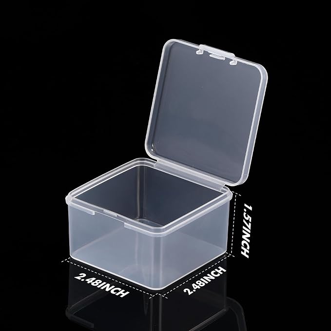 SATINIOR 100 Pcs Clear Plastic Beads Storage Containers Box Small Clear Boxes with Hinged Lid Plastic Arts Case Mini Square Crafts Storage Organizers for Small Items (2.48 × 2.48 × 1.57 Inch)