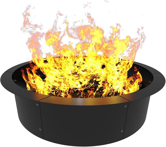 Round Outdoor Fire Pit Ring Insert 31-Inch Inner 35-Inch Outer Diameter, Heavy Duty Metal Steel DIY Firepit Liner Campfire Rings for Outside Wood Burning Above or In-Ground, Black