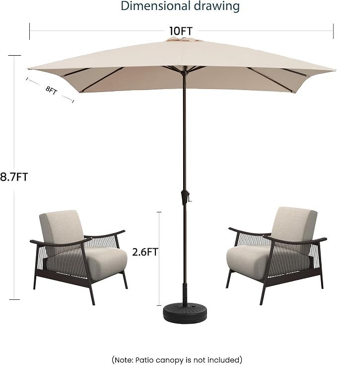 8x10FT Rectangular Patio Umbrella with Crank Lift for Garden,UV Protection Outdoor Umbrella for Deck,Pool and Yard,Beige
