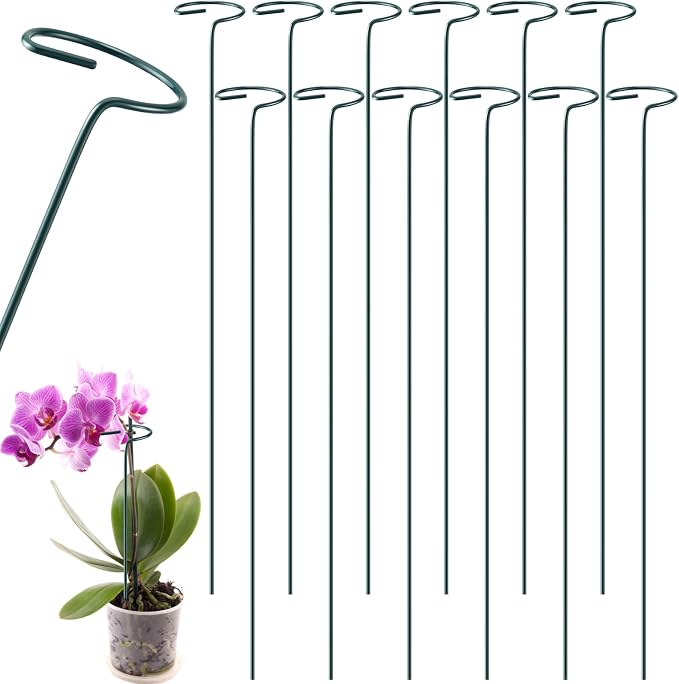 Wenqik 12 Pack 40 Inch Single Stem Plant Stakes Plant Support Stakes Green Plant Holder Metal Garden Stakes Flower Support Ring for Spring Outdoor and Indoor Tomato Peony Rose Lily Herbs Vegetable