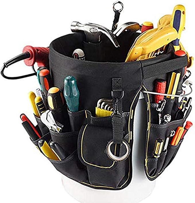 Bucket Tool Organizer, 56 Pockets, Bucket Tool Caddy Organization for Garden Yard Lawn, Construction, Carpenter, Electrician, for Most Buckets, Tote and Bucket Organizer