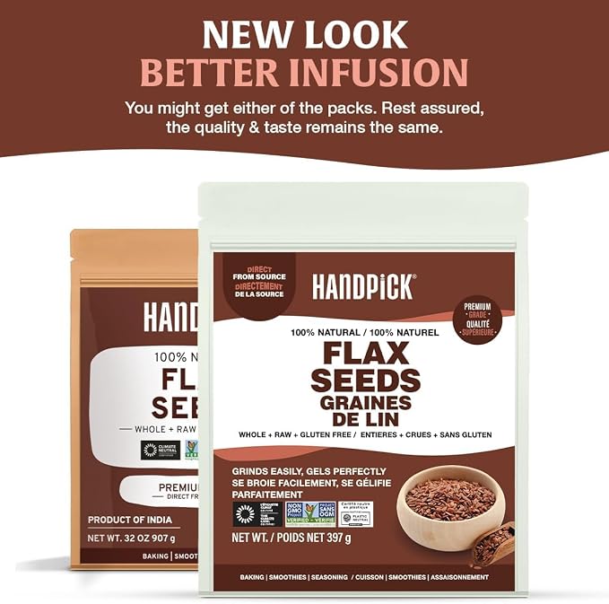 HANDPICK Flax Seed (2 lb) | Gluten Free Brown Seeds | Raw Seeds Sourced from India | Grinds easily, Gels perfectly | Resealable Zip Lock Pouch