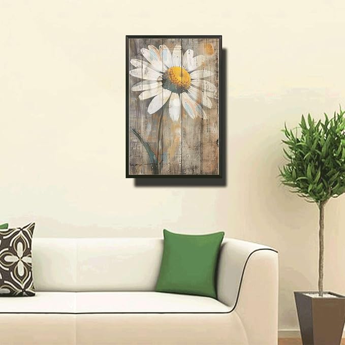 Metal Sign Tin Sign Vintage Wall Art Antique Artist's Daisy Tin Sign for Shabby Chic Interiors Rustic Wall Art and Corrosion Resistant Tin Sign Garden Gift for Pub 12×16 Inches with Metal Frame