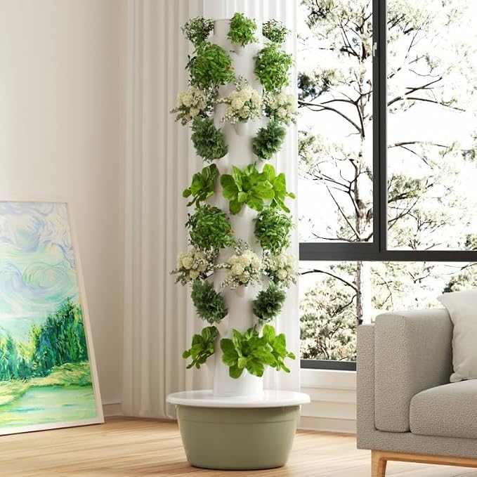 Vertical Hydroponic Grow Tower Aeroponic Tower for Fruits and Vegetables 9 Layer 36 Pots Planter with Water Tank and Pump