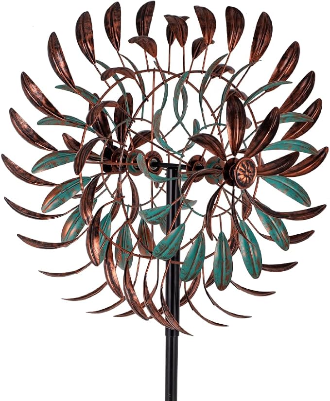 Stargarden Large Metal Wind Spinners, 20” Dia Kinetic Wind Sculptures, 6Layers Windmill Metal Yard Art Garden Decor