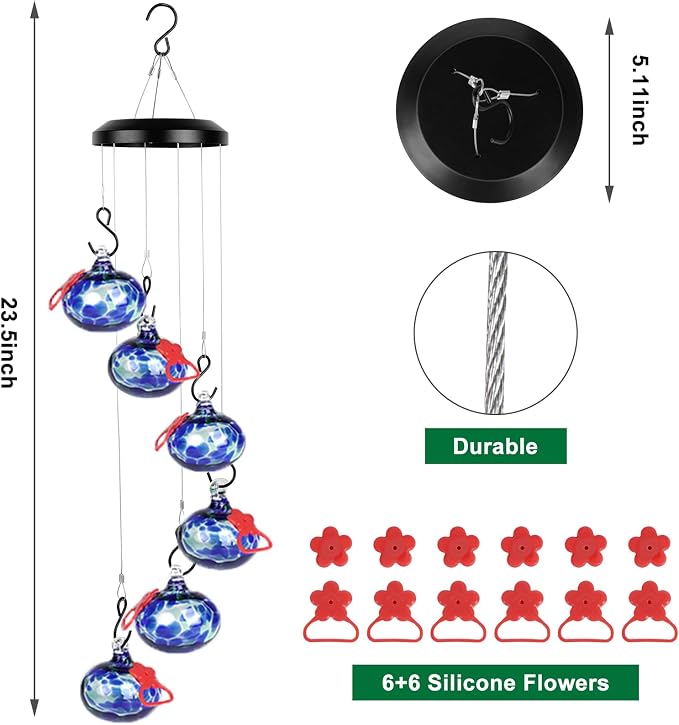 Headak Life Charming Wind Chimes Hummingbird feeders for Outdoors Hanging ant and bee Proof,Never Leak,Perfect Hummingbird Gift for People(Deep Blue)