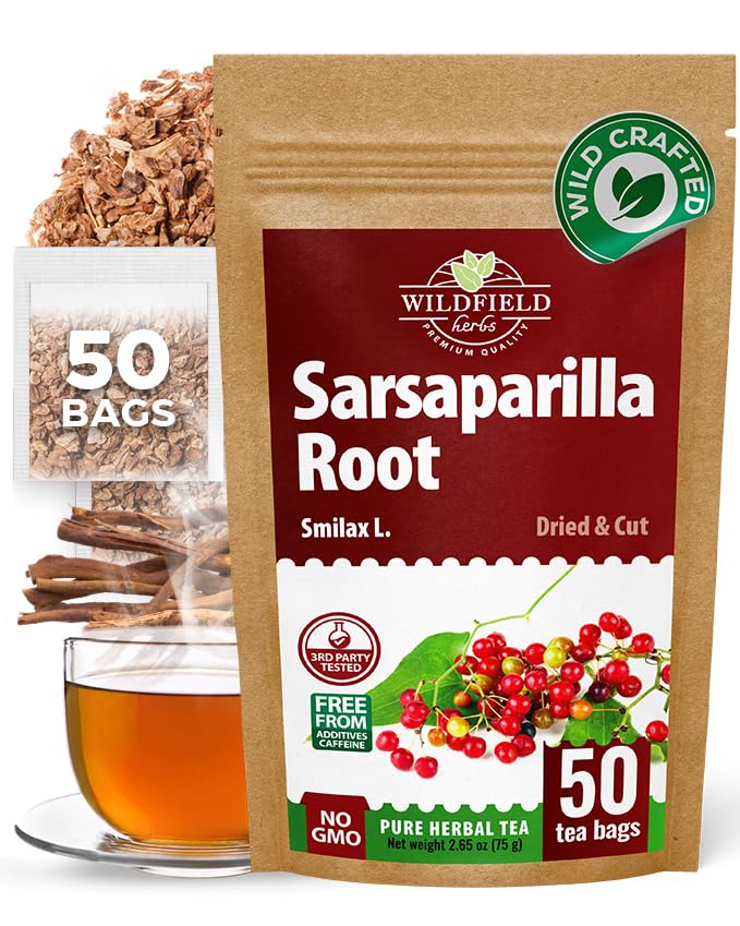 50 Bags Sarsaparilla Root Tea Herbal Tea (Smilax glabra) - 50 Count 1.5g Bag Sasperella Root Herb Tea raíz de zarzaparella