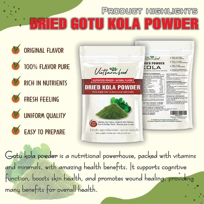 GOTU KOLA POWDER 5.29 oz (150g) VIETFARMFOOD: Pure freeze-dried vegetable powder, made from real vegetables with no added sugar - Perfect for daily nutrition to keep your body full of vitality