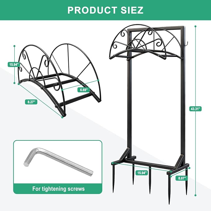 Garden Hose Holder, Detachable Metal Hose Holder for Outside, Rustproof Heavy-Duty Freestanding Water Hose Hanger Rack Holds Up to 150Ft Hose for Yard, Lawn