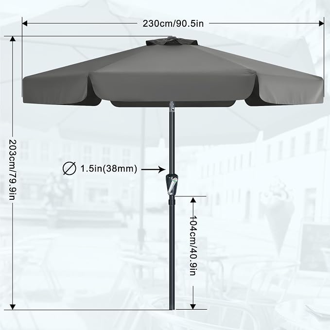 MASTERCANOPY 7.5ft Patio Umbrella with Valance, Crank and Tilt – 6 Ribs Outdoor Market Umbrella, UV/Fade Resistant, Waterproof Canopy with Wind Vent for Garden, Deck, Backyard, Pool (Dark Gray)
