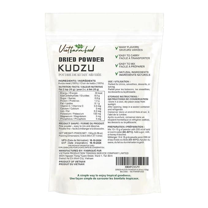 VIETFARMFOOD - KUDZU POWDER 5.29 oz (150g) VIETFARMFOOD: Pure freeze-dried vegetable powder, made from real vegetables with no added sugar - Perfect for daily nutrition to keep your body of vitality
