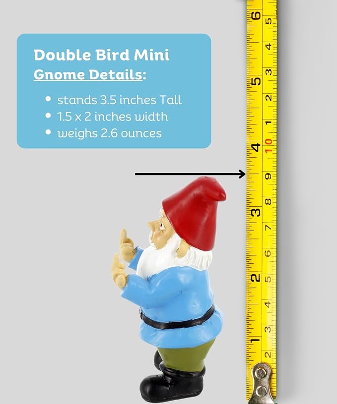 Gnometastic Mini Middle Finger Gnome 3.5in, Naughty, Funny Garden Gnomes Outdoor Decoration for Yard Lawn Ornament Fairy Garden Decor, Inappropriate Stocking Stuffers and Gifts for Angry People