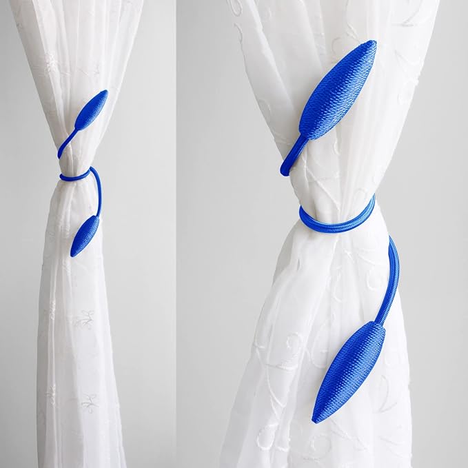 Valea Home 2 Pieces Curtain Tiebacks Clips Creative Window Drape Twist Tie Backs European Style Custom Made Curtain Holders Decorative Draperies Holdbacks, Royal Blue