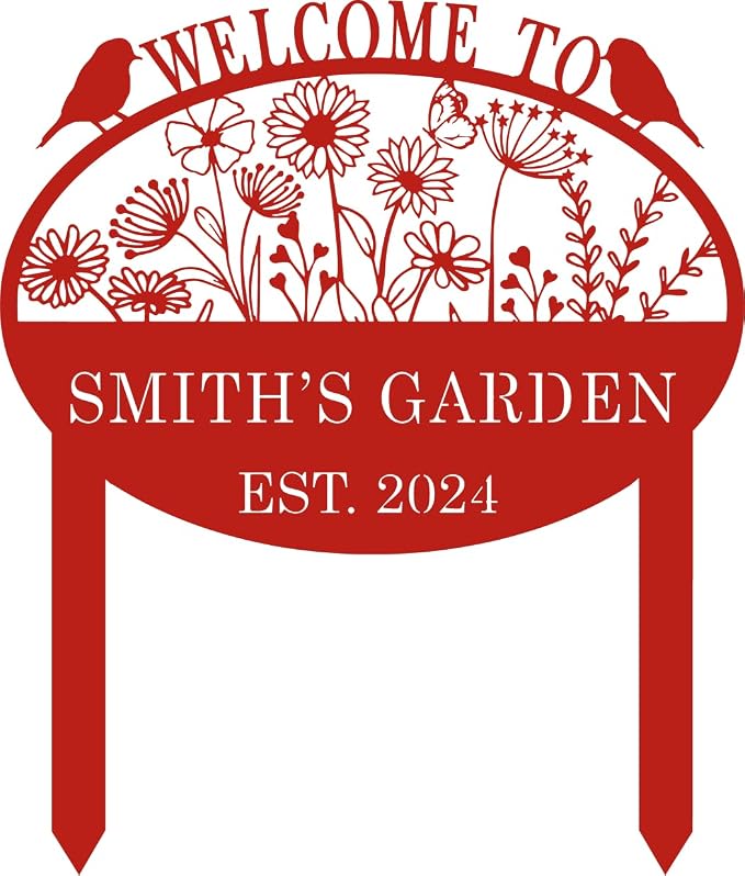 Personalized Metal Garden Flower Sign with Stakes, Custom Garden Decor for Outdoor, Flower Sign Plaque, Yard Sign, Lawn Decoration Art, Farmhouse Gift