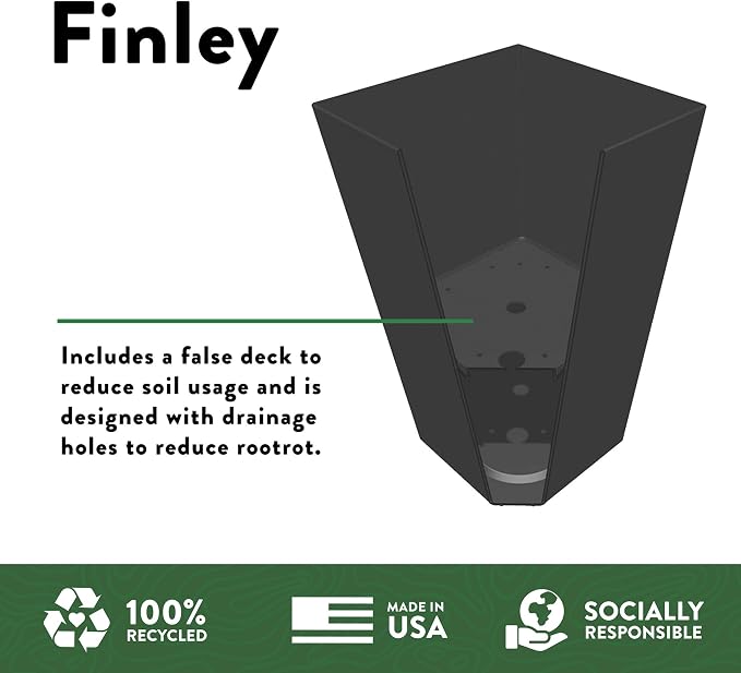 Bloem Finley 20" Tall Tapered Recycled Plastic Planter, Indoor/Outdoor, Black