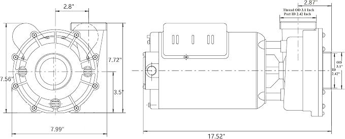 Key Lander BRACKETLESS (NO Base) Hot Tub Spa Pump, ONLY Replace OEM Models# 6500-343; 6500-347; 6500-355; 6500-359; 6500-092; 6500-094; 6500-095; 6500-096;48WUA2002C-II (NF)
