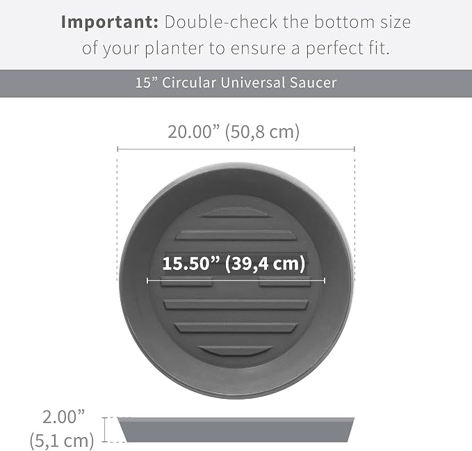 Crescent Garden Universal Round Planter Saucer, Durable Drainage Dish for Plant Pots, Heavy-Duty Plant Dishes Saucer, Indoor & Outdoor Plant Trays - Mocha (15.5 inch Inner, 20 inch Outer Diameter)