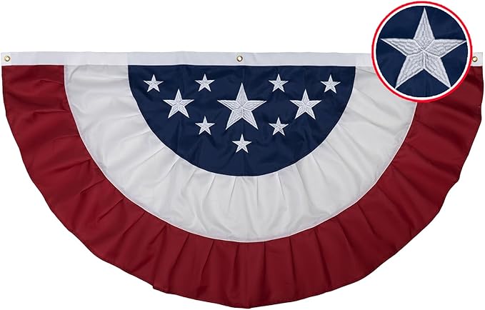 American Bunting Flags Outdoor 3x6 ft, Heavy Duty Embroidered Flag Buntings for Outside Use, Patriotic Bunting Banner US Pleated for 4th of July 250th Anniversary
