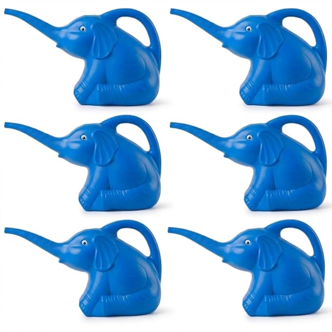 PMU 6Pcs 2-Quart Elephant Watering Can – Durable Plastic Garden Watering Can for Indoor & Outdoor Plants, Easy-Pour Spout, Large Water Pot, Blue